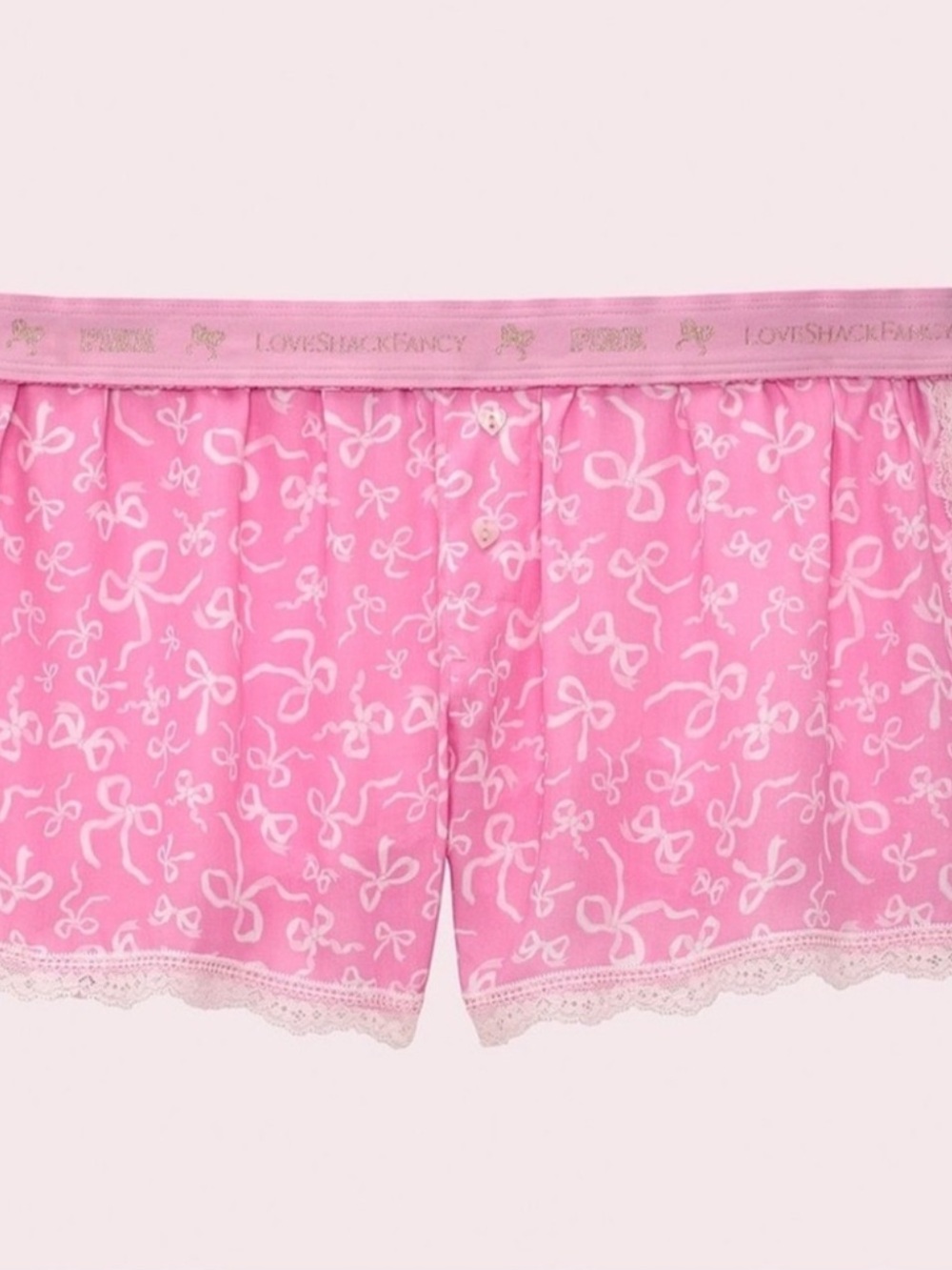 Excellent VS Pink X LoveShackFancy Satin Sleep Shorts w/ Bows Size Small - Picture 5 of 14